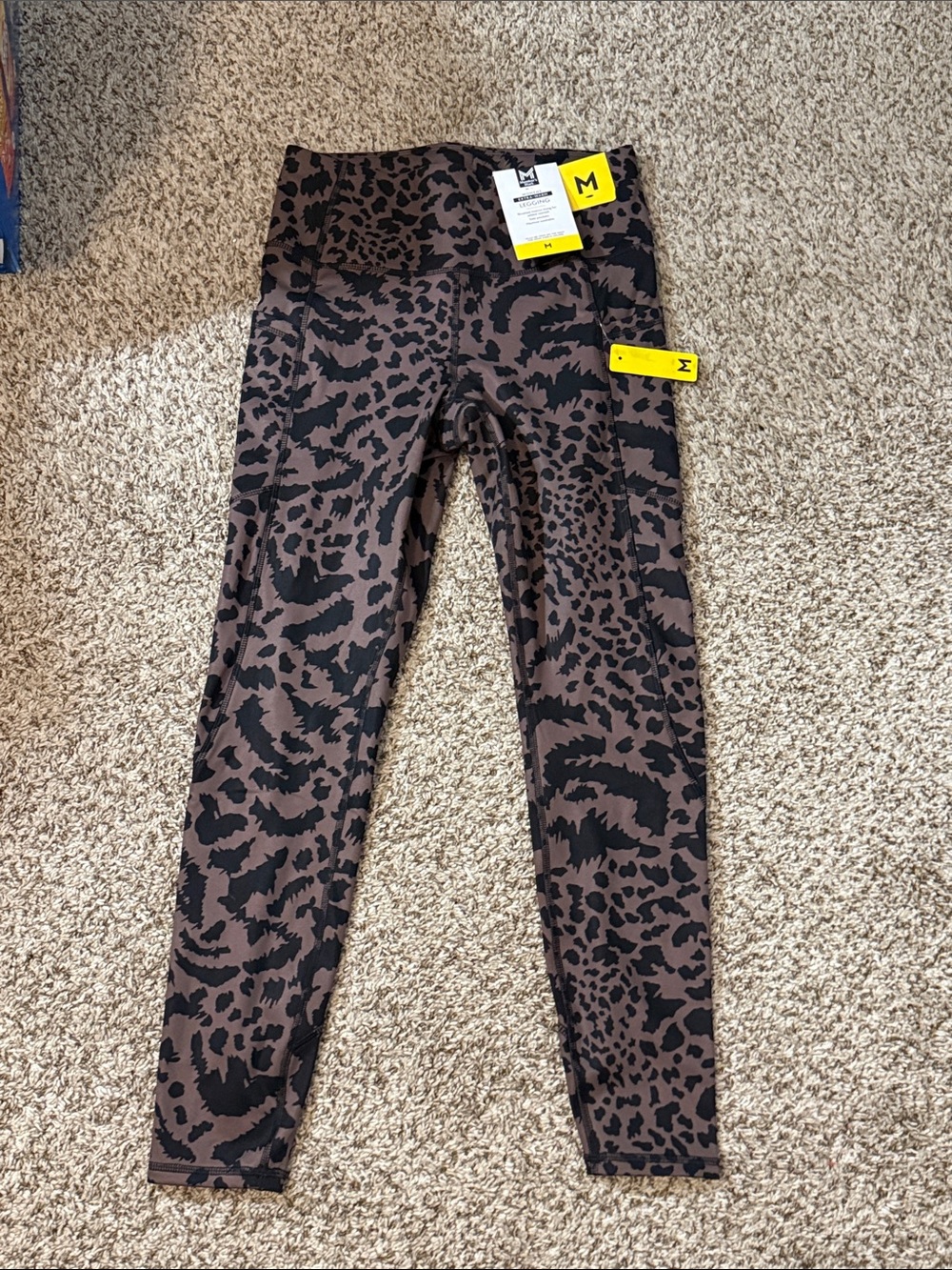 Members Mark sz M High-Waist Brown Leopard Print Leggings NWT b718